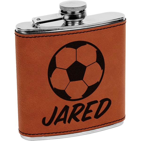 Custom Soccer Leatherette Wrapped Stainless Steel Flask (Personalized)