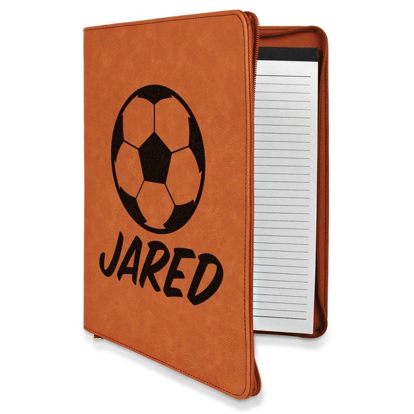 Custom Soccer Leatherette Zipper Portfolio with Notepad - Single Sided (Personalized)