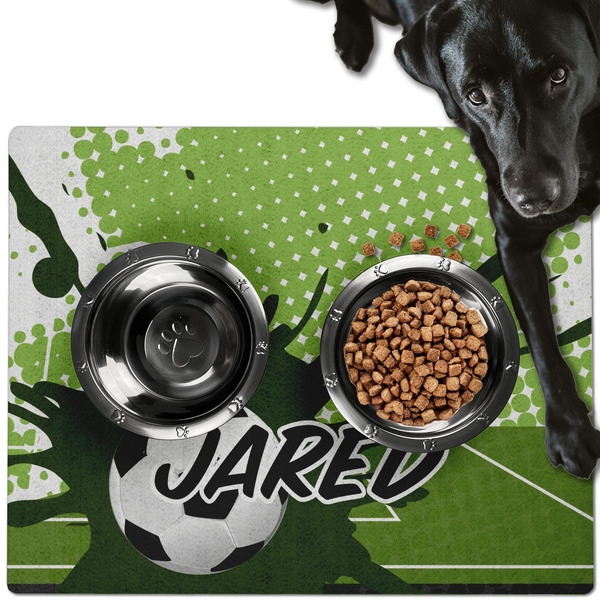 Custom Soccer Dog Food Mat - Large w/ Name or Text