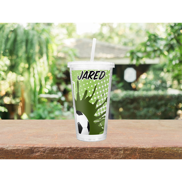 Soccer Double Wall Tumbler with Straw Lifestyle