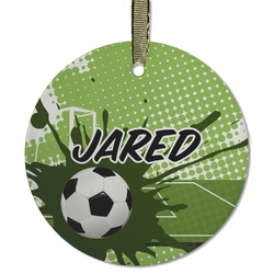 Soccer Flat Glass Ornament - Round w/ Name or Text