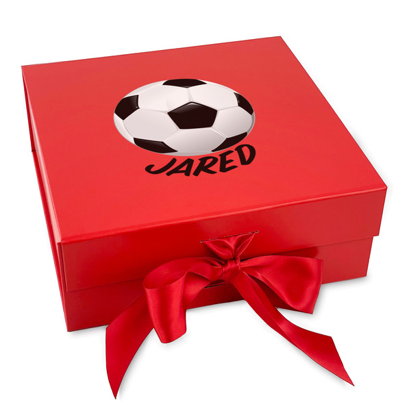 Custom Soccer Gift Box with Magnetic Lid - Red (Personalized)