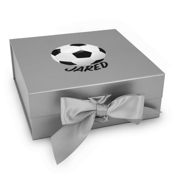 Custom Soccer Gift Box with Magnetic Lid - Silver (Personalized)