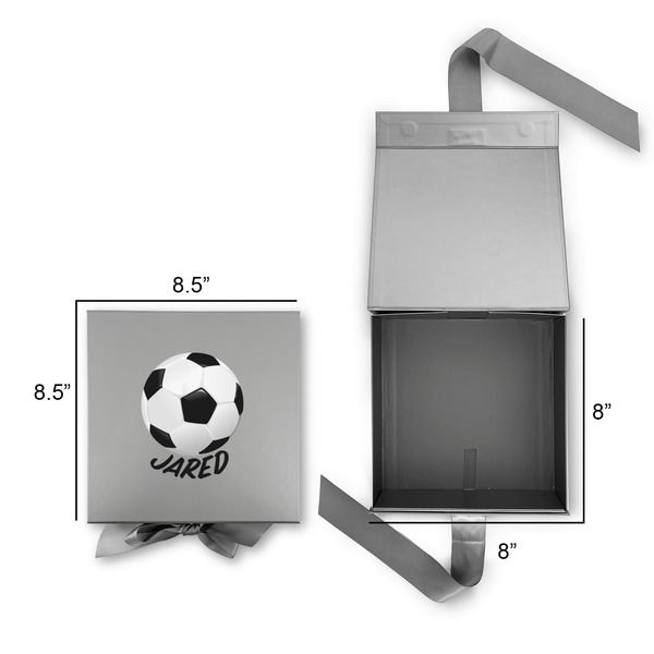 Soccer Gift Boxes with Magnetic Lid - Silver - Open & Closed