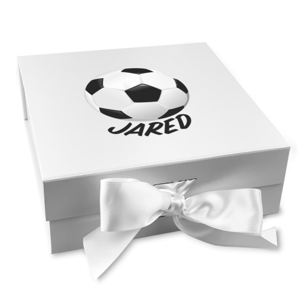 Custom Soccer Gift Box with Magnetic Lid - White (Personalized)