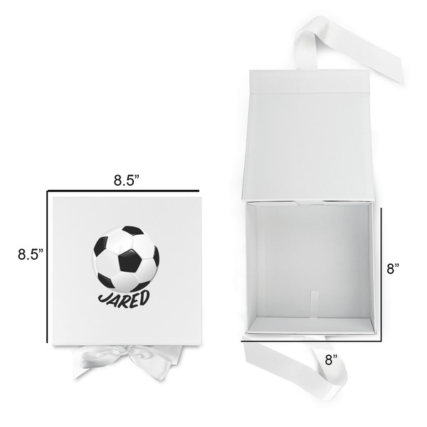 Soccer Gift Boxes with Magnetic Lid - White - Open & Closed