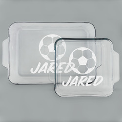 Soccer Set of Glass Baking & Cake Dish - 13in x 9in & 8in x 8in (Personalized)
