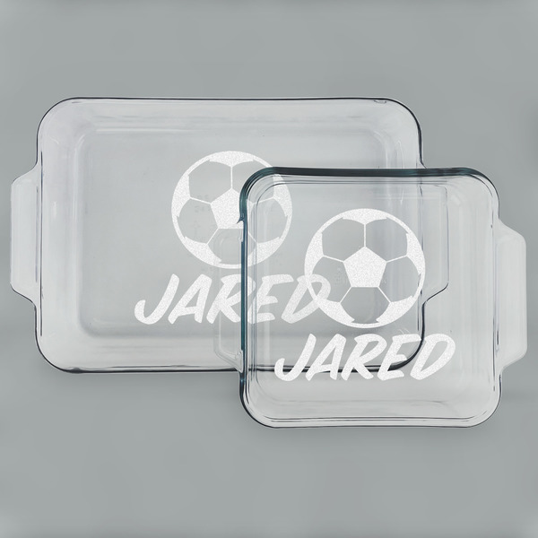 Custom Soccer Set of Glass Baking & Cake Dish - 13in x 9in & 8in x 8in (Personalized)