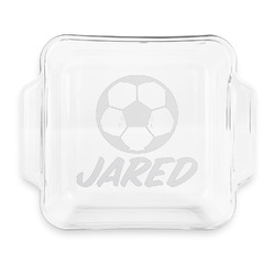 Soccer Glass Cake Dish with Truefit Lid - 8in x 8in (Personalized)