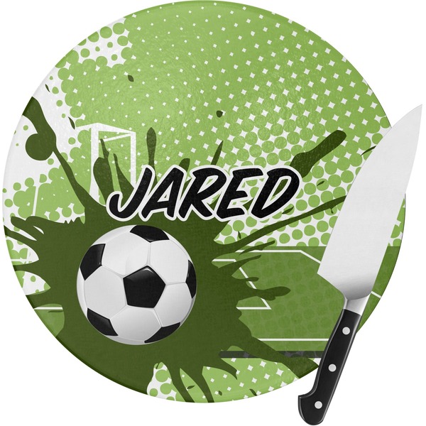 Custom Soccer Round Glass Cutting Board - Medium (Personalized)