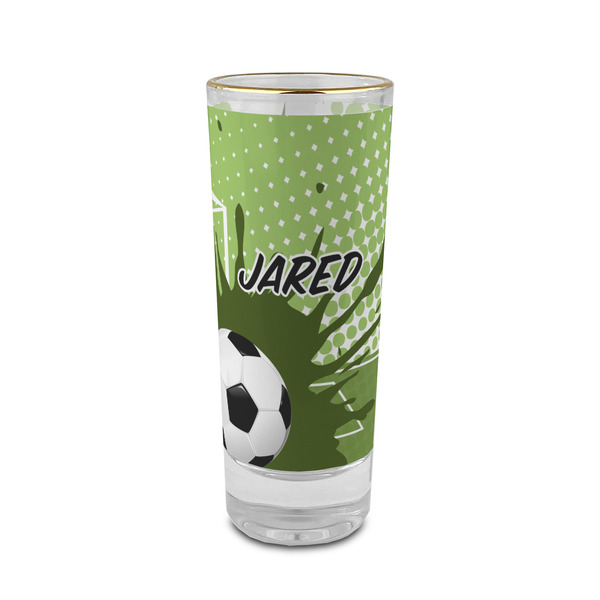 Custom Soccer 2 oz Shot Glass -  Glass with Gold Rim - Single (Personalized)