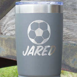 Soccer 20 oz Stainless Steel Tumbler - Grey - Single Sided (Personalized)