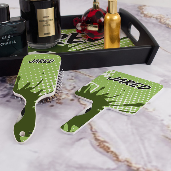 Soccer Hair Brush and Hand Mirror - Bathroom Scene