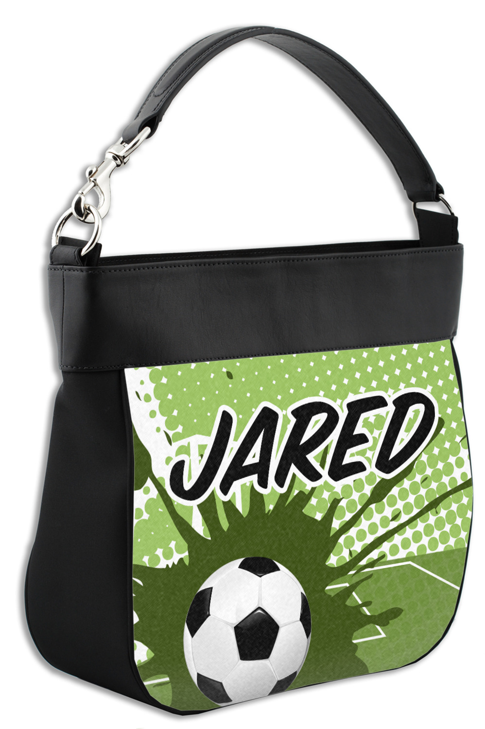 Soccer Hobo Purse w/ Genuine Leather Trim w/ Name or Text YouCustomizeIt