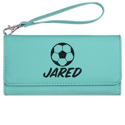 Soccer Ladies Leatherette Wallet - Laser Engraved- Teal (Personalized)