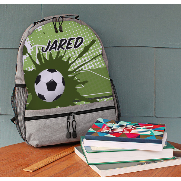 Soccer Large Backpack - Gray - On Desk