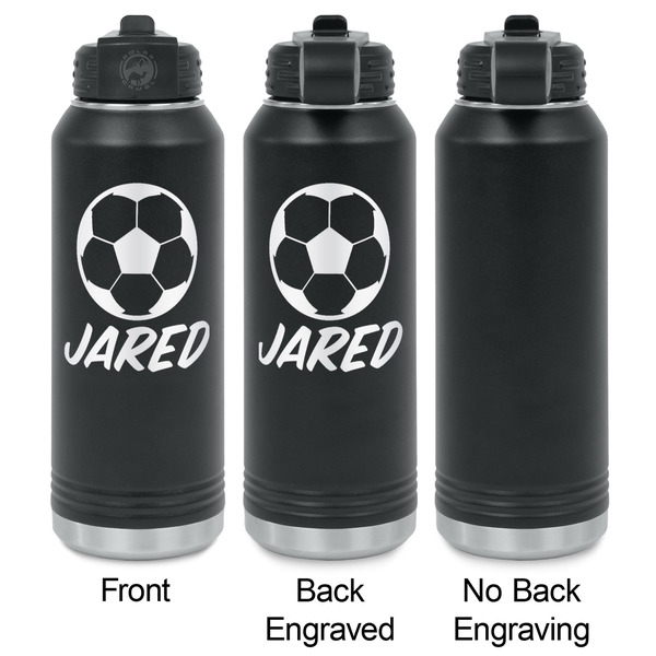 Soccer Laser Engraved Water Bottles - 2 Styles - Front & Back View