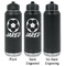 Soccer Laser Engraved Water Bottles - 2 Styles - Front & Back View