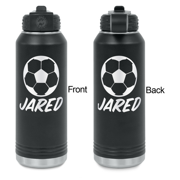 Soccer Laser Engraved Water Bottles - Front & Back Engraving - Front & Back View