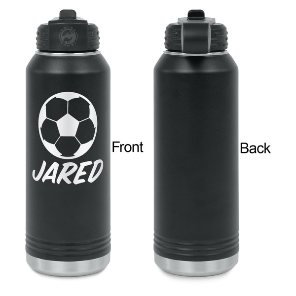 Soccer Laser Engraved Water Bottles - Front Engraving - Front & Back View