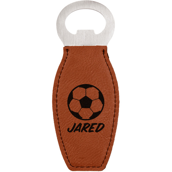 Custom Soccer Leatherette Bottle Opener - Double Sided (Personalized)
