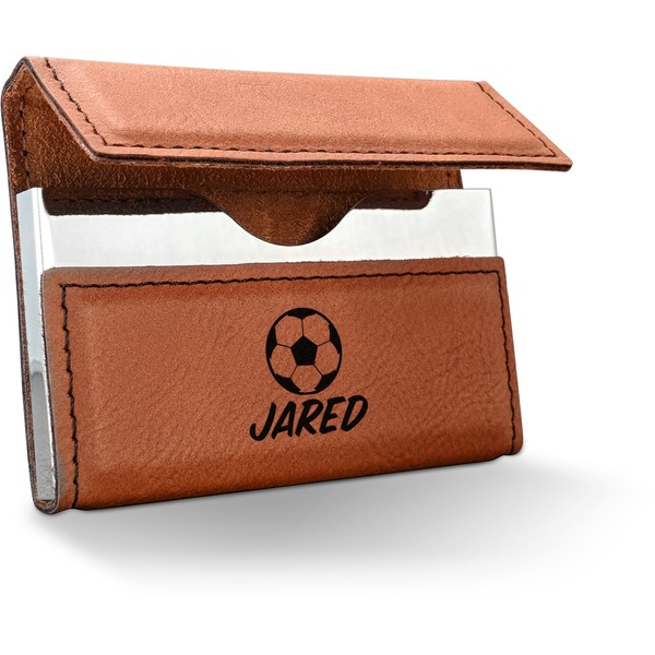 Custom Soccer Leatherette Business Card Holder - Single Sided (Personalized)