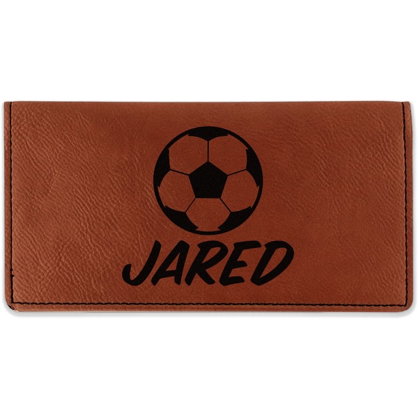 Custom Soccer Leatherette Checkbook Holder - Double Sided (Personalized)