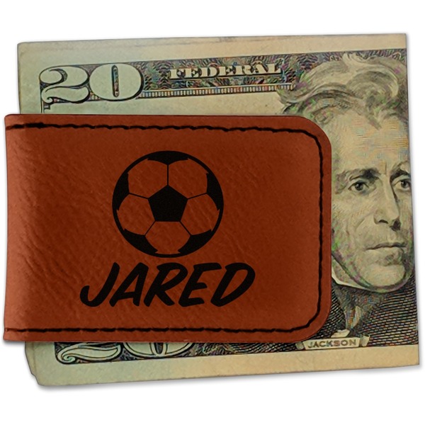 Custom Soccer Leatherette Magnetic Money Clip - Double Sided (Personalized)