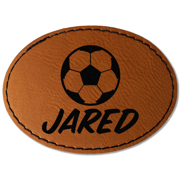 Custom Soccer Faux Leather Iron On Patch - Oval (Personalized)
