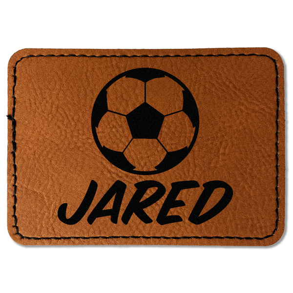 Custom Soccer Faux Leather Iron On Patch - Rectangle (Personalized)