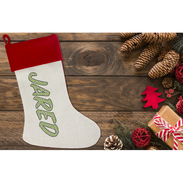 Soccer Linen Stocking w/Red Cuff - Flat Lay (LIFESTYLE)