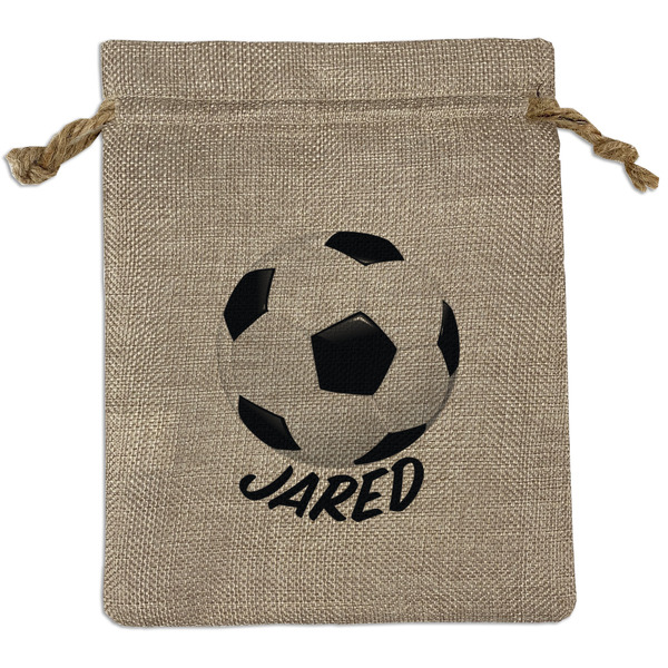 Custom Soccer Medium Burlap Gift Bag - Front (Personalized)