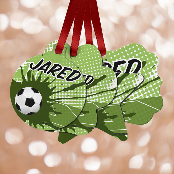 Custom Soccer Metal Ornaments - Double Sided w/ Name or Text