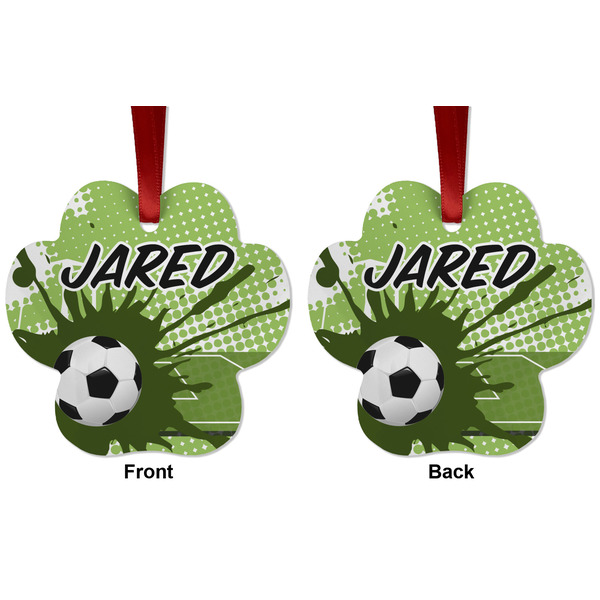 Soccer Metal Paw Ornament - Front and Back
