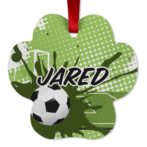 Custom Soccer Metal Paw Ornament - Double Sided w/ Name or Text