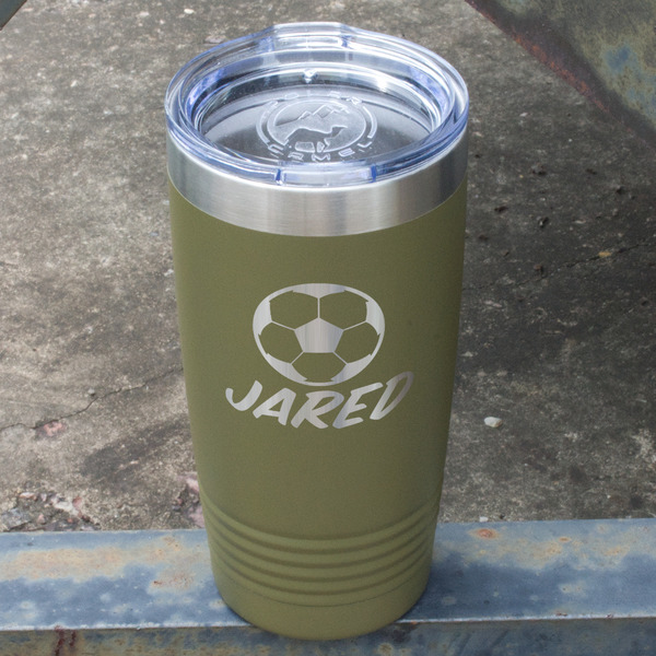 Soccer Olive Polar Camel Tumbler - 20oz - Angled