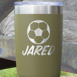 Soccer 20 oz Stainless Steel Tumbler - Olive - Single Sided (Personalized)