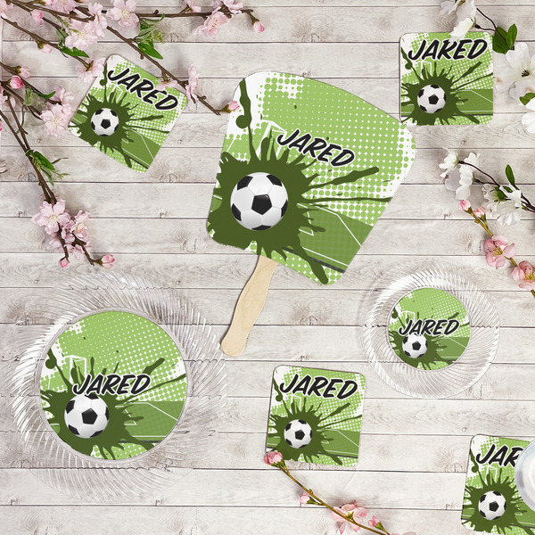 Soccer Party Supplies Combination Image - All items - Plates, Coasters, Fans