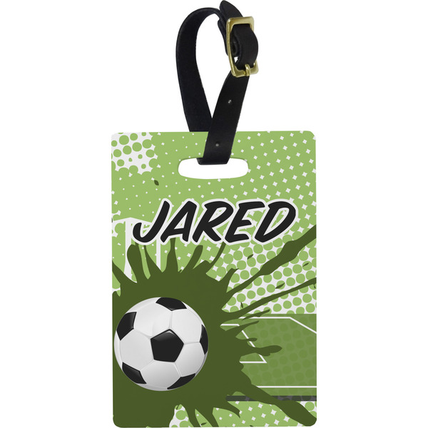 Custom Soccer Plastic Luggage Tag - Rectangular w/ Name or Text