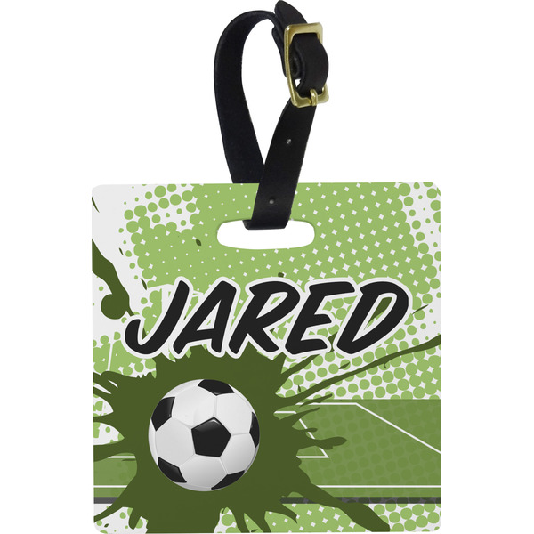 Custom Soccer Plastic Luggage Tag - Square w/ Name or Text