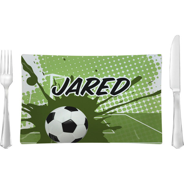 Custom Soccer Glass Rectangular Lunch / Dinner Plate (Personalized)