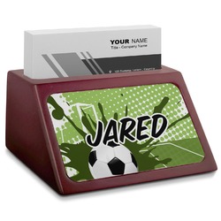 Soccer Red Mahogany Business Card Holder (Personalized)