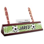 Soccer Red Mahogany Nameplate with Business Card Holder (Personalized)
