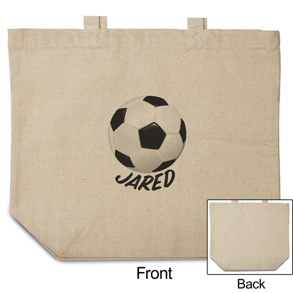 Soccer Reusable Cotton Grocery Bag - Front & Back View