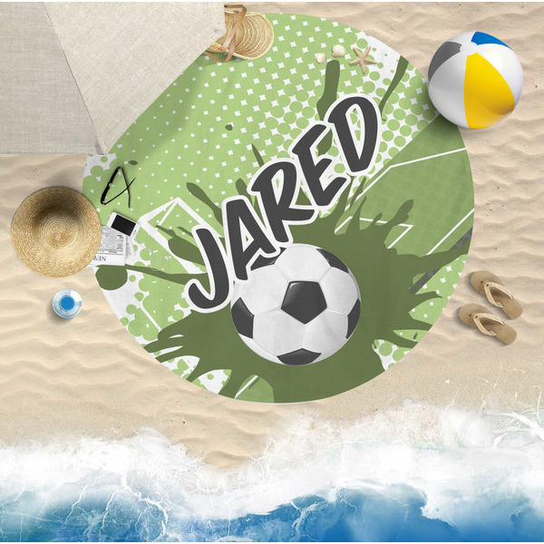 Soccer Round Beach Towel Lifestyle