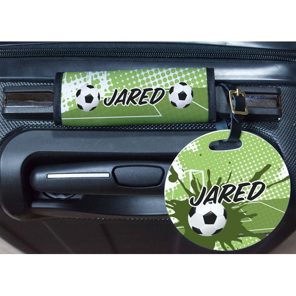 Soccer Round Luggage Tag & Handle Wrap - In Context