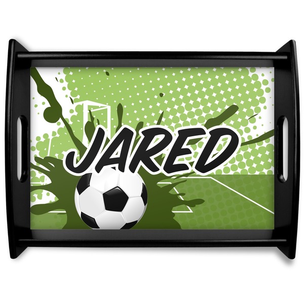Custom Soccer Black Wooden Tray - Large (Personalized)