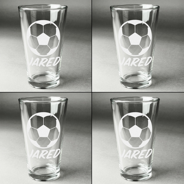 Soccer Set of Four Engraved Beer Glasses - Individual View