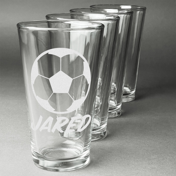 Soccer Set of Four Engraved Pint Glasses - Set View