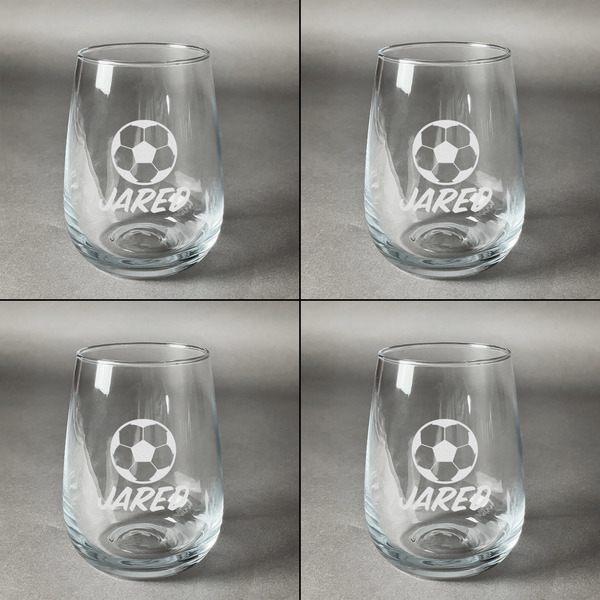 Soccer Set of Four Personalized Stemless Wineglasses (Approval)